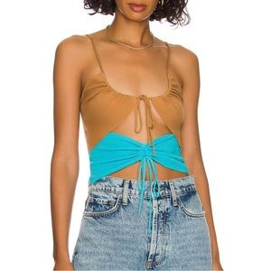 Lovers and Friends Mabel Ruched Knit Top in Chocolate & Blue